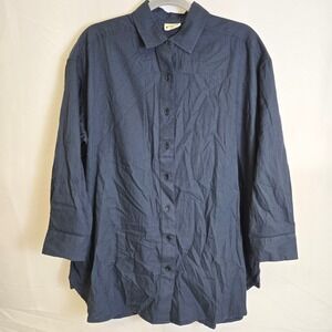 Pact Sunset Lightweight Cotton Oversized Button-Down Shirt, French Navy, XS/S